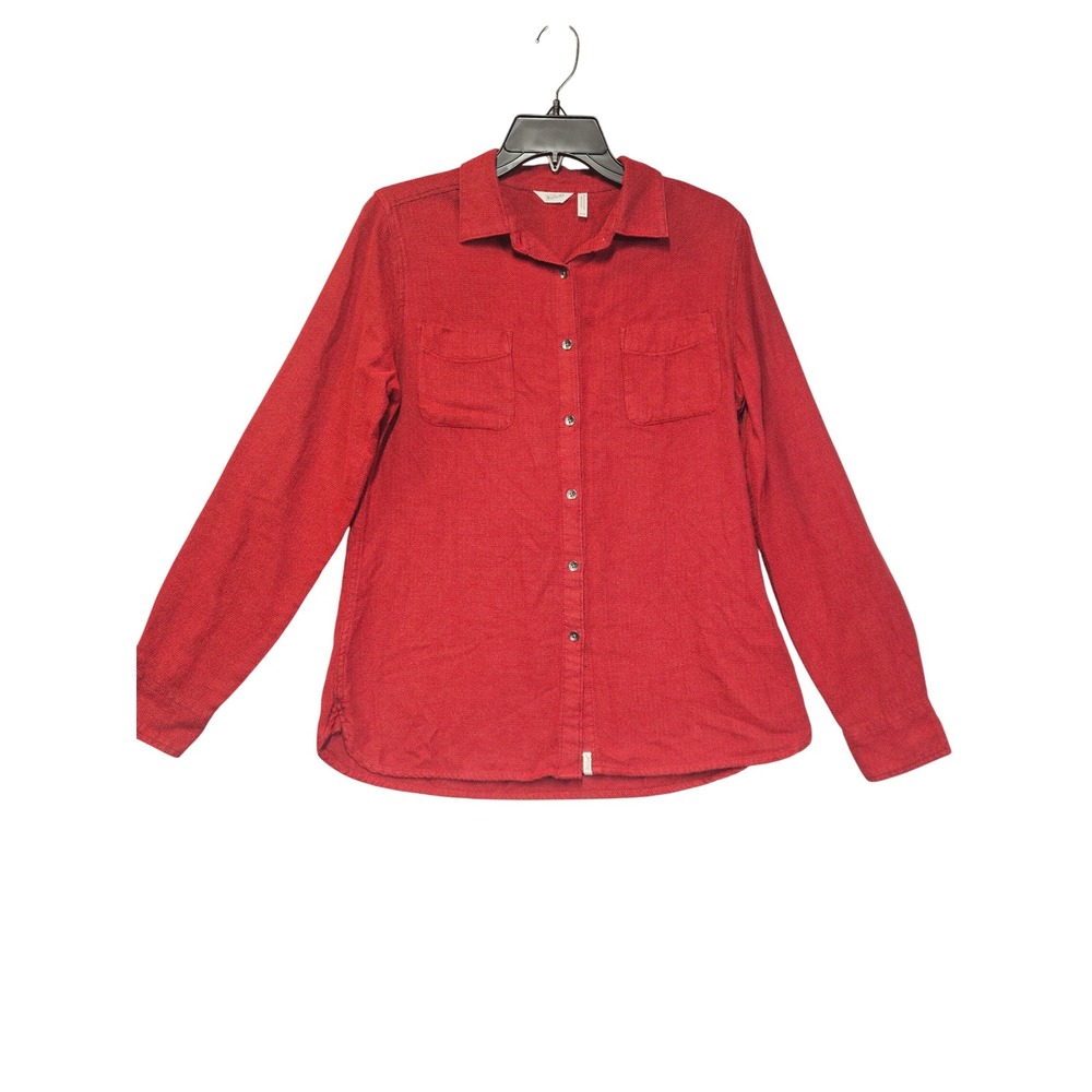Woolrich Womens Red Herringbone Cotton Button Down Shirt Size M 2464 Long Sleeve